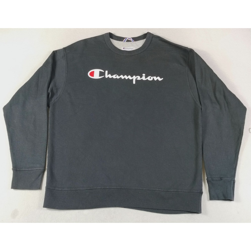 Champion Sweatshirt Mens XL Black Script Logo Fleece Pullover Crewneck Gym